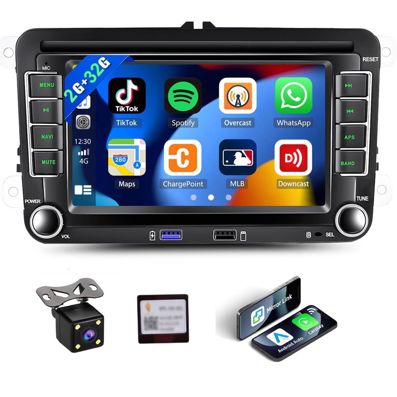 UNITOPSCI 2G+32G Wireless CarPlay Car Radio for VW Volkswagen Passat Seat Golf Jetta Tiguan Touran EOS Android Car Stereo 7 Inch Touchscreen Bluetooth GPS Android Auto WiFi FM/RDS SWC EQ+ USB Backup Camera - Image 1